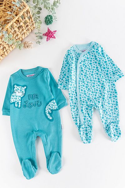 Babymod Cat Patterned Long Sleeve 2-Piece Baby Girl Jumpsuit Set