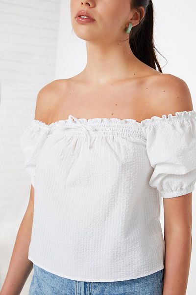 Ardene Cotton Short-Sleeve Peasant Top