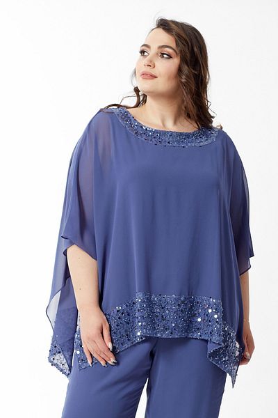 Moda Alba Set de bluză și pantaloni cu talie elastică pentru pelerina albastră Indigo