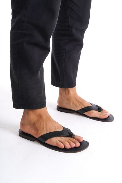 DaphneSandals Black Genuine Leather Men's Slippers - Flip Flops 1004