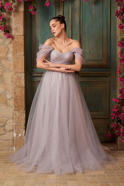 Lenta Moda Gray Glitter Maxi Length Transparent Evening Dress - Belt Detailed Evening Dress
