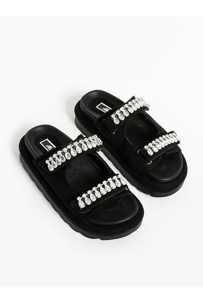 Alemdar Shoes Γυναικείες παντόφλες MONSY με λεπτομέρεια από μαύρη πέτρα
