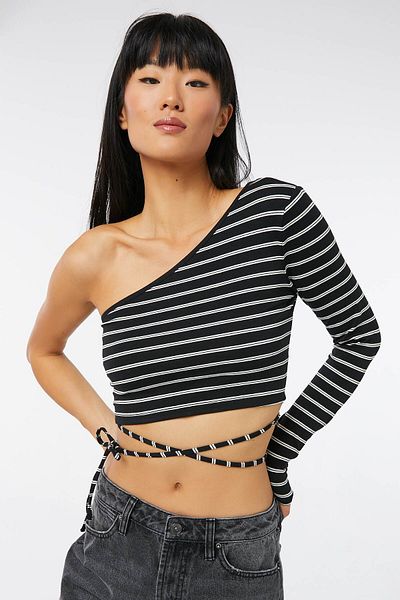 Ardene Striped One-Sleeve Top
