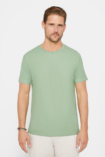 Tudors Ανδρικό Slim Fit Slim Fit 100% βαμβακερό μπλουζάκι με μαλακή υφή με πράσινο σχέδιο με λαιμόκοψη