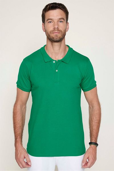 Tudors Ανδρικό μπλουζάκι Slim Fit Slim Fit 100% βαμβακερό απλό πικέ πράσινο γιακά μπλουζάκι