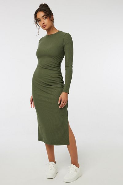Ardene Rib-Knit Bodycon Dress with Side Rushing Detail