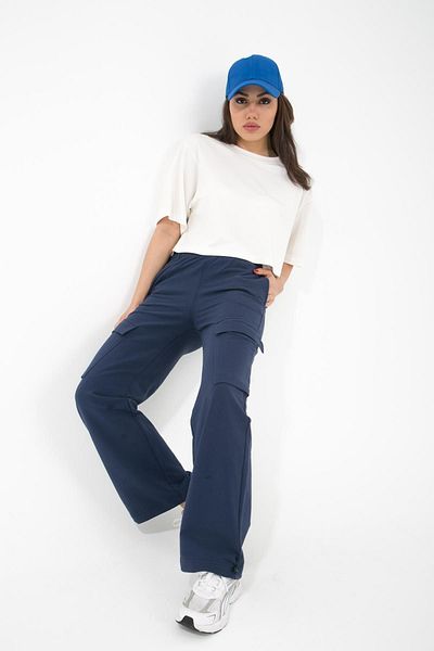 Comm-Ci Uzziel Navy Blue - Cargo Pocket and Elastic Leg Knitted Trousers