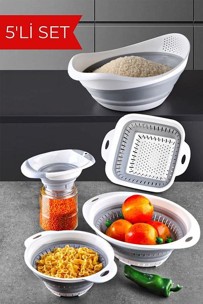Open Home Concept Accordion Folding Strainer Set of 5 - Folding Dowry Set