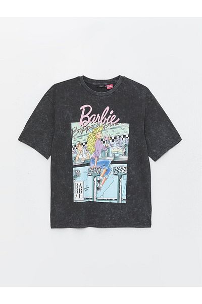 LC Waikiki Tricou de damă supradimensionat cu mânecă scurtă cu imprimeu Barbie cu gât turnu