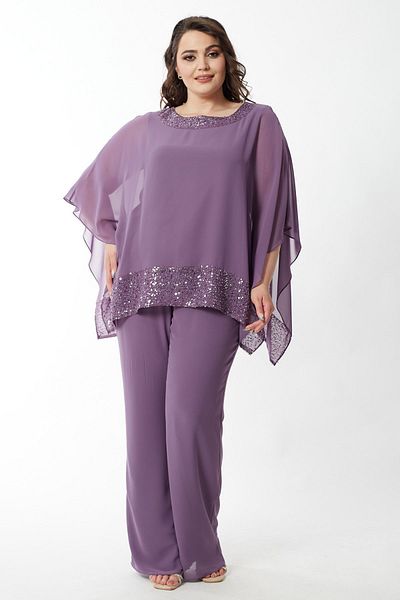 Moda Alba Set bluză cu pelerina și pantaloni cu talie elastică de mărime mare lavandă