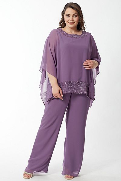 Moda Alba Set bluză cu pelerina și pantaloni cu talie elastică de mărime mare lavandă