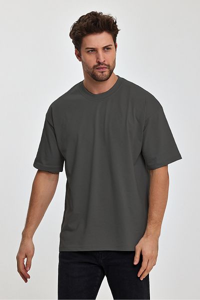 COMBİNE MİCHAİL Men's Oversize Fit Thick Fabric Textured Crew Neck T-shirt