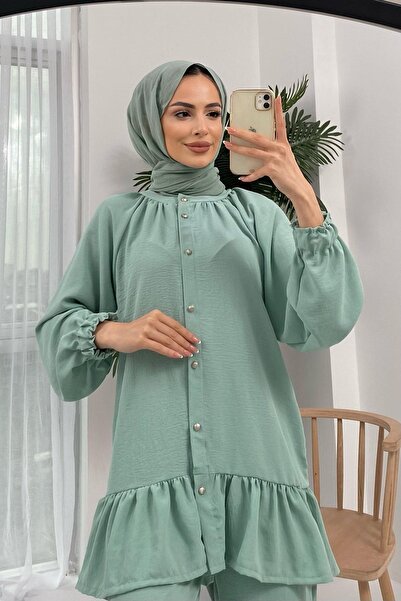 Basicpark Mint Suit with Ayrobin Buttons and Ruffle Skirt