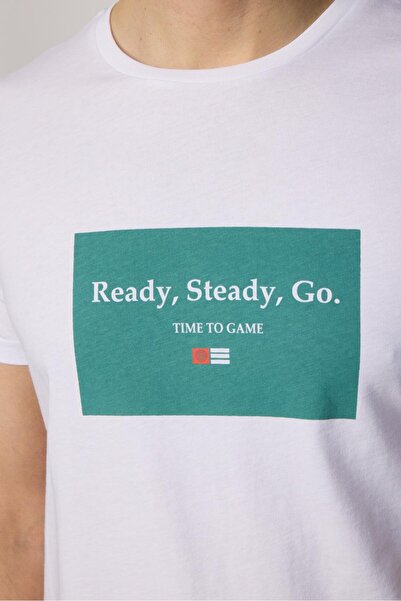 Tudors Men's Slim Fit Slim Fit 100% Cotton Soft Texture Printed White Crew Neck T-Shirt