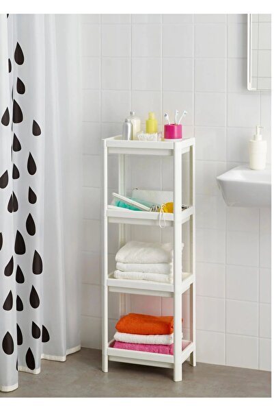 IKEA 4 Katlı Plastik Raf Ünitesi 37x23x101 Cm İkea Banyo Rafı Beyaz Düzenleme Rafı
