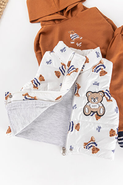 Babymod Three Piece Winter Baby Boy Set with Teddy Bear Figure Vest