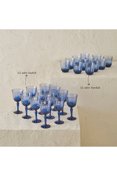 Bella Maison Colore Cut Glass-Goblet Set 24 Pcs Blue