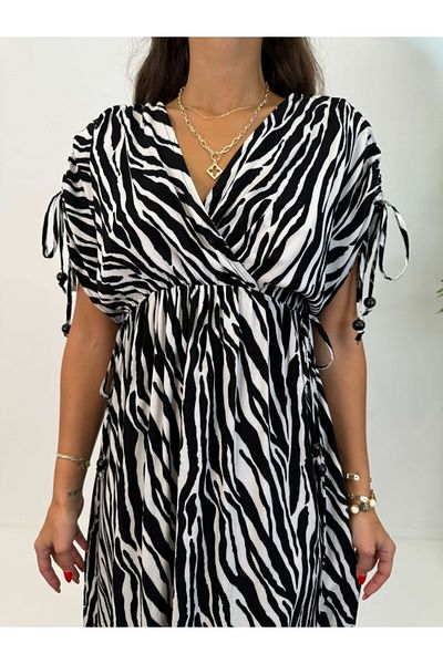 Elif Özbey Butik Beaded Zebra Pattern Dress