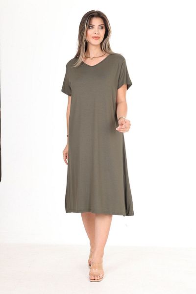 Eceyaman moda Khaki Combed Plus Size Women's Dress