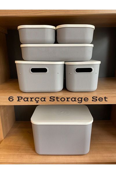 Bayev 6 Pieces Storage Gray Set 5 Sizes Multi-Purpose In-Cabinet Organizer Box with Lid Decorative Storage Box