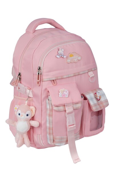 GENC DIJITAL BASKI Νέο Σχέδιο - Ροζ Σχολική Τσάντα Δημοτικού με Πολλές Θήκες