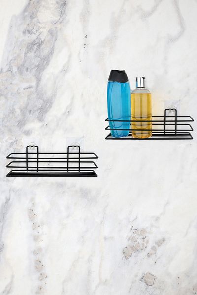 evina Bathroom Organizer Bathroom Shelf Soap Holder Set of 2 Adhesive Shower Shelf Organizer - Matte Black