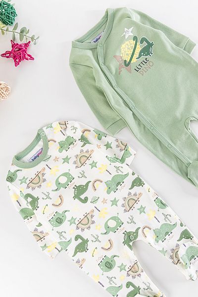 Babymod Dino Figured Long Sleeve 2-Piece Baby Boy Jumpsuit Set