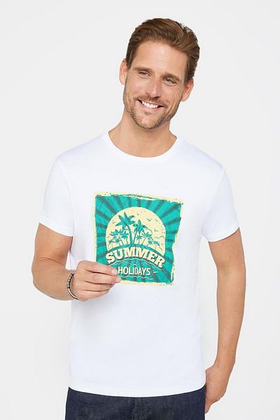 Tudors Ανδρικό T-shirt Slim Fit Slim Fit 100% βαμβακερό τυπωμένο λευκό μπλουζάκι με λαιμόκοψη