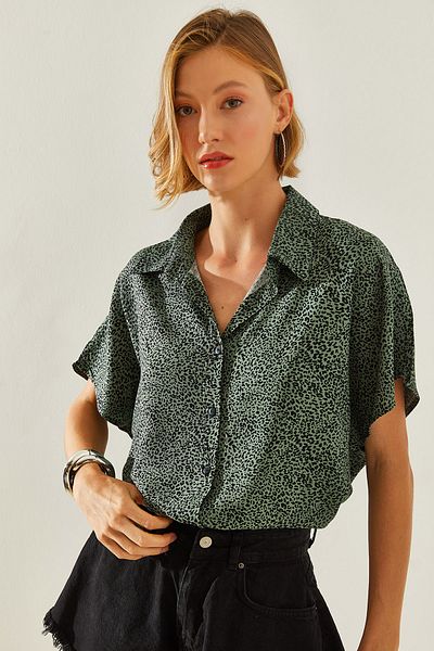 Bianco Lucci Viscose Patterned Women's Shirt - Short Sleeve, Model 40831005