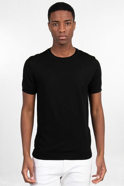 Tudors Ανδρικό Slim Fit Στενής Γραμμής Κατασκευασμένο από Βαμβάκι Πλεκτό Τίσερτ Μαύρο Στρογγυλή Λαιμόκοψη