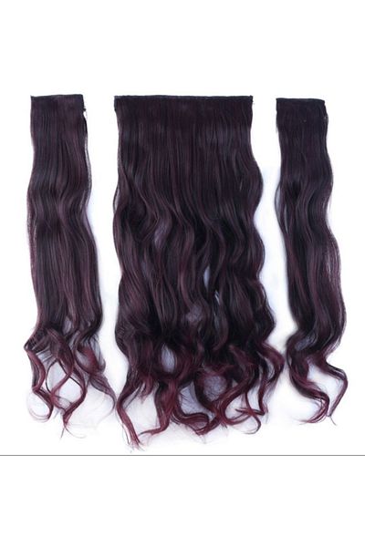 AKOLİFE Dark Red Wavy Hem + 2 Side Snap Hairpiece Hair Set - Human Hair Texture