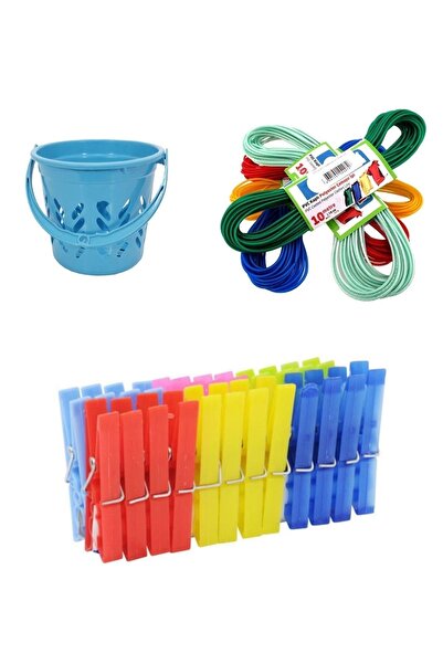 Barakashop Çamaşır Mandalı 24 Adet Mandal Sepeti Polyester Kopmaz Çamaşır Ipi...