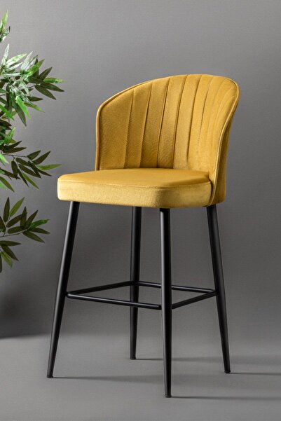 MYMASSA Rubi Bar Sandalye - Sarı- Siyah Metal Ayak - Bar Taburesi / Bar Sandalyesi (4 ADET)