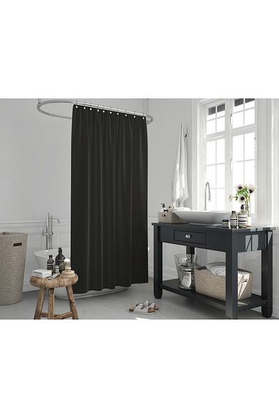 Zethome Μπανιού Περσέ 1x240x200 Μονού Φυλλώματος Κουρτίνα Ντους με Δώρο Ρινέλα 0010 Μαύρο