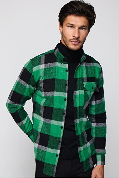 Tudors Cămașă pentru bărbați, slim fit, cu mânecă lungă, cu guler cu nasturi, cu un singur buzunar.