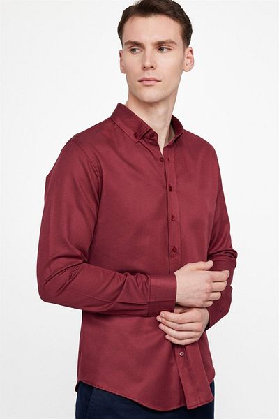 Tudors Slim Fit Langarm Button-Down-Kragen Baumwolle Easy Iron Solid Herrenhemd