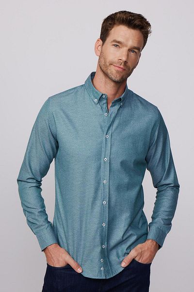 Tudors Slim Fit hosszú ujjú gombos gallér mintás pamut Easy Iron férfi ing