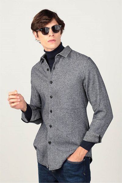 Tudors Slim Fit Long Sleeve Winter Lumberjack Plain Men's Gray Shirt