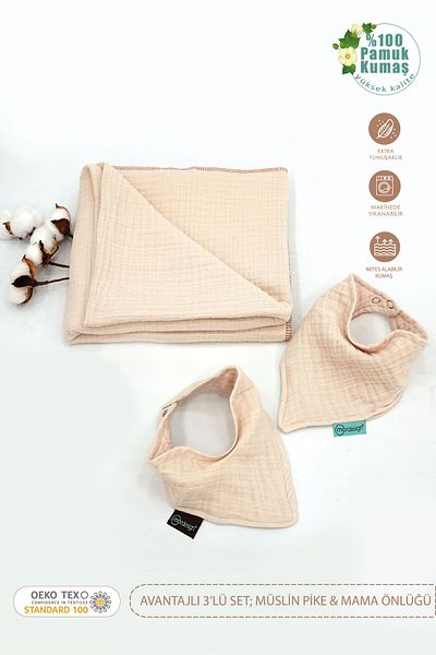 mordesign 4 Layer 100% Cotton Muslin Baby Blanket - Baby Swaddle, Muslin Cover and 2-Piece Bib Set