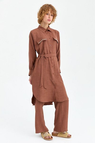 Esswaap Eco Pants Set - Pearl Detailed Pocket Cover, Brown