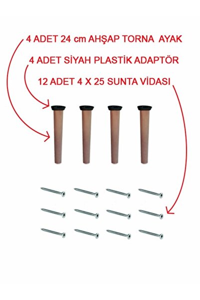 Fahrettin Küçük 4'lü 24 Cm Doğal Ahşap Ayak Konik Çocuk Masa-Sandalye-Tabure-...