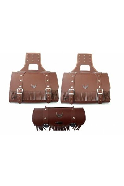 Prosev Motorsiklet Deri Çanta Kahverengi 3’lü Set