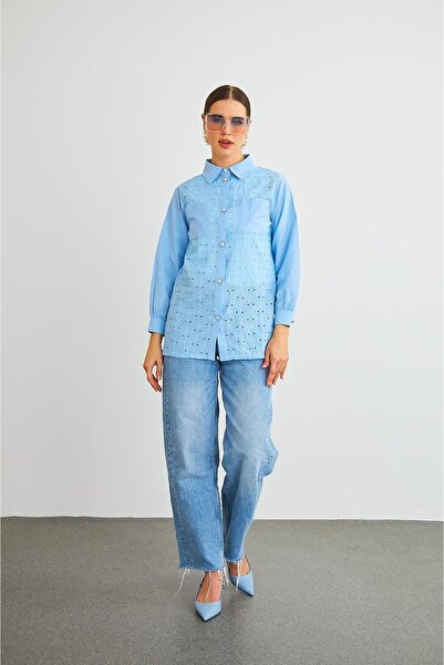 Basicpark Paula Brode Stone Buttoned Light Blue Shirt