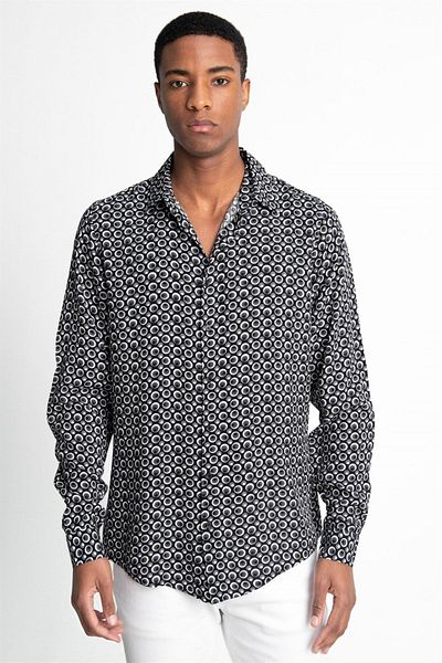 Tudors Slim Fit Μακρυμάνικο Slim Fit με τυπωμένο σχέδιο Viscose Sports ανδρικό πουκάμισο