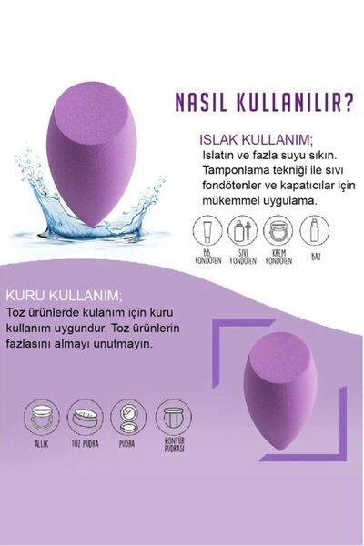 aks kozmetik 4'lü Standlı Makyaj Süngeri Seti Mor Renk
