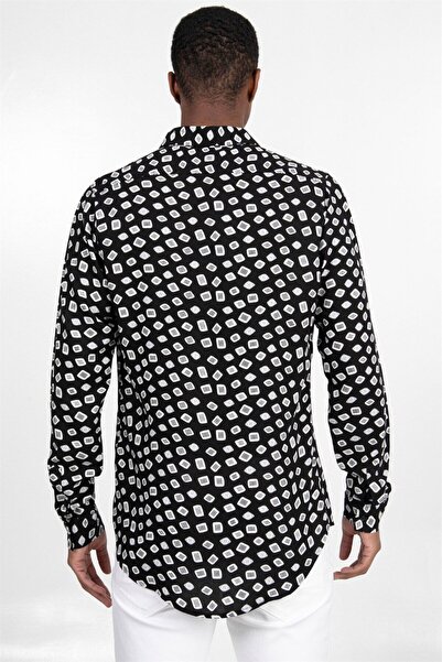 Tudors Slim Fit Μακρυμάνικο Slim Fit με τυπωμένο σχέδιο Viscose Sports ανδρικό πουκάμισο