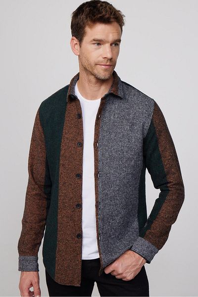 Tudors Slim Fit Μακρυμάνικο Slim Fit Sripe ριγέ χειμερινό ανδρικό πουκάμισο ξυλοκόπος