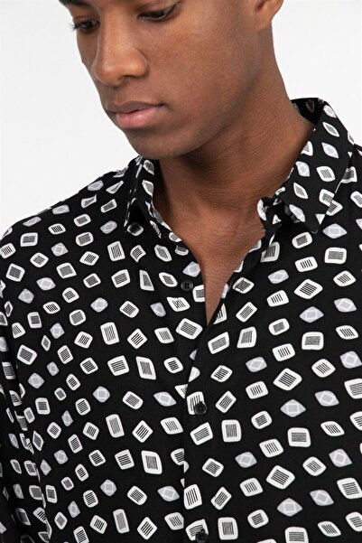 Tudors Slim Fit Μακρυμάνικο Slim Fit με τυπωμένο σχέδιο Viscose Sports ανδρικό πουκάμισο