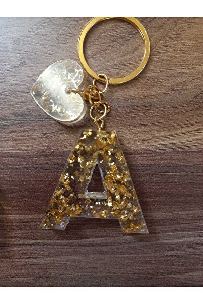 demirbasavm سلسلة مفاتيح إيبوكسي حرف A - صناعة يدوية