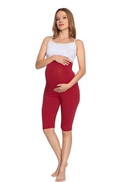 MyBen Pantaloni scurti capri din bumbac de maternitate, cu talie reglabilă, bordeaux, 2022-irf06
